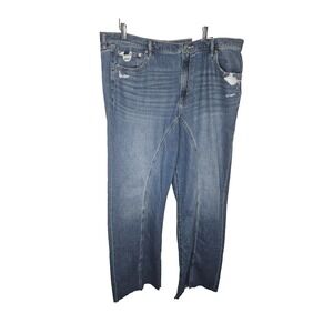 American Eagle Women's 20 Long Baggy Straight Jeans Comfort Waistband Frayed Hem